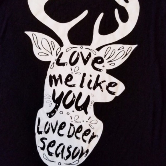 Love Me Like You Love Deer Season Raglan T-Shirt Lovely Souls Black Gray Small - Picture 2 of 6